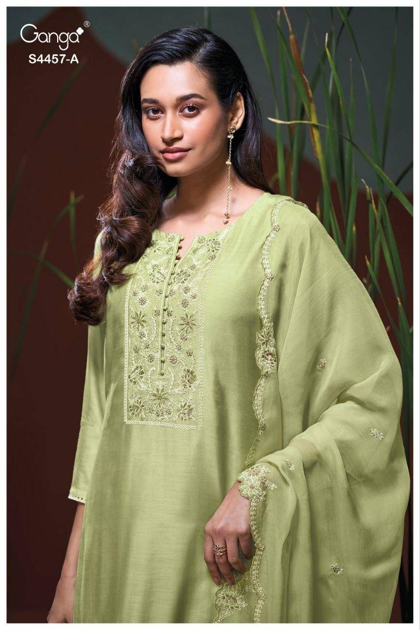 GRIVIKA 4457 by GANGA FASHION 4457A TO 4457D SERIES Stylish Beautiful Colourful PREMIUM PURE BEMBERG Dresses At Wholesale Price